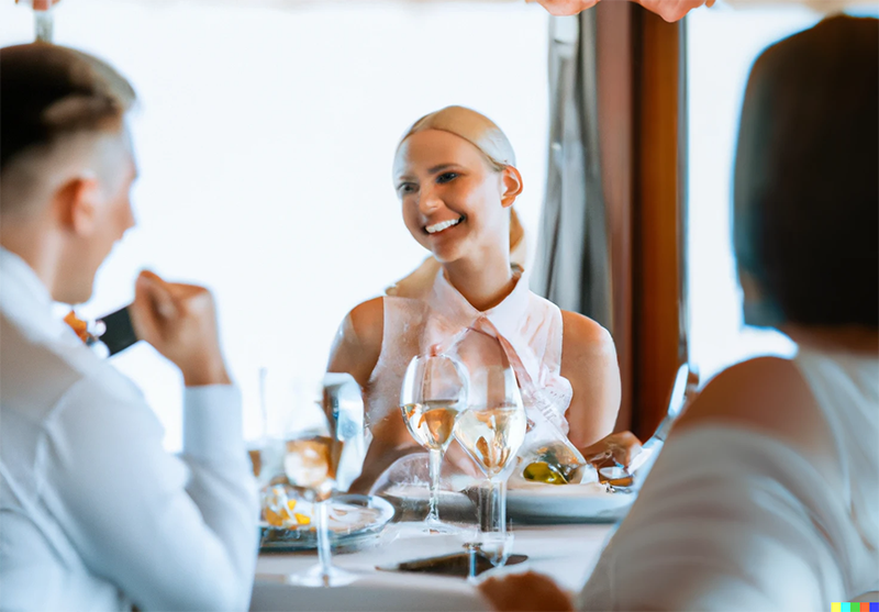 Happy people dining in restaurant demonstrating the benefits of Hospitality marketing automation.